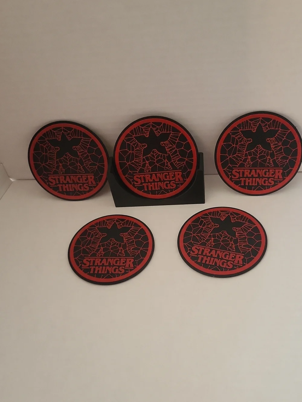 Set Of 5 Stranger Things Red & Black Coaster Set With Holder